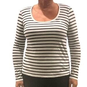 Polo Ralph Lauren Striped Long Sleeve Top Scoop Neck Casual Tee‎
